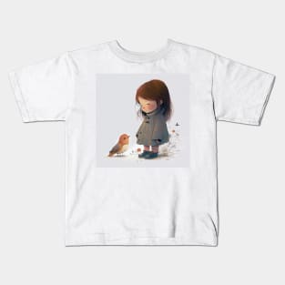 Little girl with a bird Kids T-Shirt